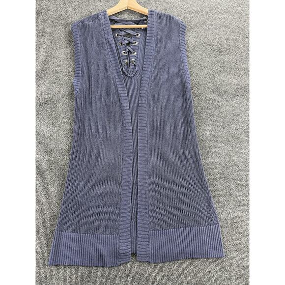 Chico's Sweaters - Chico's Sweater Vest Womens One size Blue Lace Up V Neck Open Front Knit Tunic